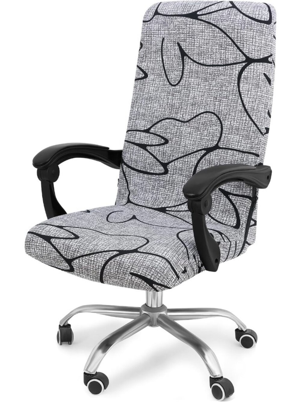 Stretch Printed Office Computer Desk Chair Covers, Grey and Black